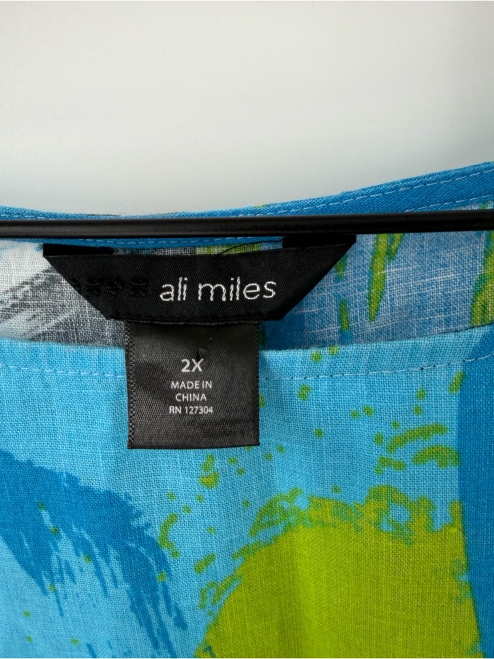 Ali Miles Linen Blend Blue Green Abstract Artsy Boxy 3/4 Sleeve Top 2X Lagenlook - Picture 2 of 5